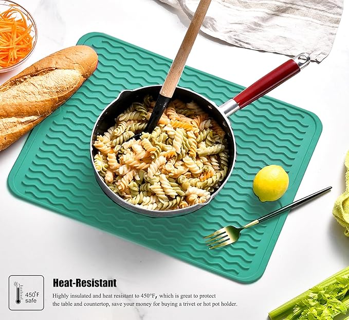 Silicone Dish Drying Mat for Multiple Usage, Easy clean, Eco-friendly, Heat-resistant Dish Drainer Mat for Kitchen Counter,Sink,Refrigerator or Drawer liner (12" x 12", Green)