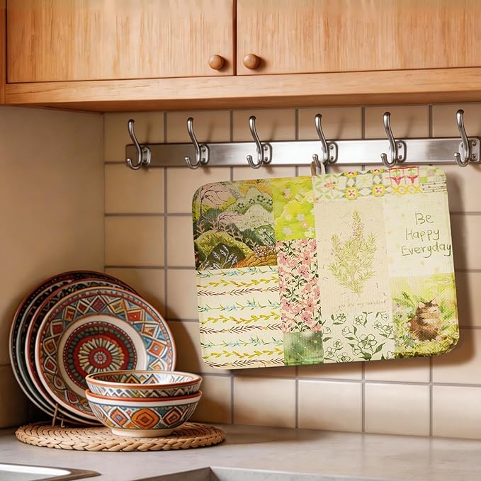 Floral Dish Drying Mat, Ultra Absorbent Microfiber Dish Drainer Mat Sage Green Plant Drying Mats for Kitchen Counter, Coffee Maker, 18 x 24 Inch