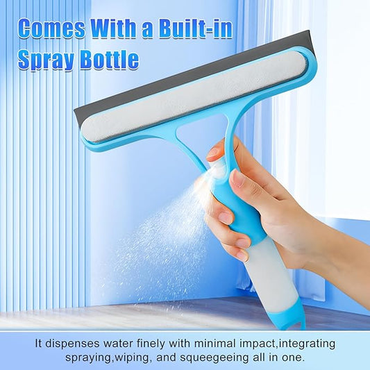 3 in 1 Window Squeegee Cleaner,3 in 1 Spray Squeegee,WindowSqueegee with Spray,Squeegee for Shower Glass,for Car, Home, Kitchen Window,All-Purpose Window Cleaner Tool (Blue)