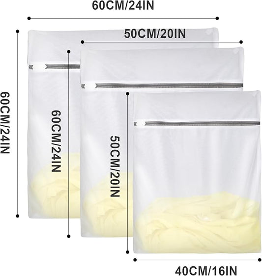 YC Kitchen Mesh Laundry Bags, Fine Mesh, 16"×20"/20"×24"/24"×24", Durable Material with Sturdy Zipper - For Clothes, Linens, Shoes, Travel Storage Bags (3PC M/L/XL)