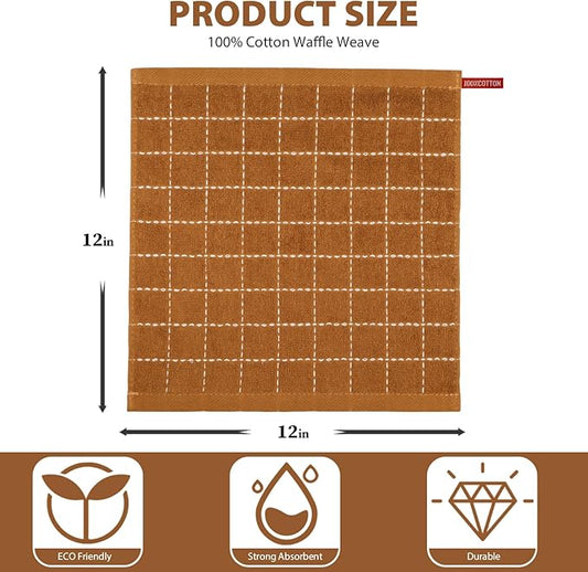 Nialnant 6 Pack Dish Cloths for Washing Dishes, 100% Cotton Reusable Cleaning Rag,Ultra Soft Absorbent, Quick Drying Dish Towels for Kitchen,12x12 Inches Brown