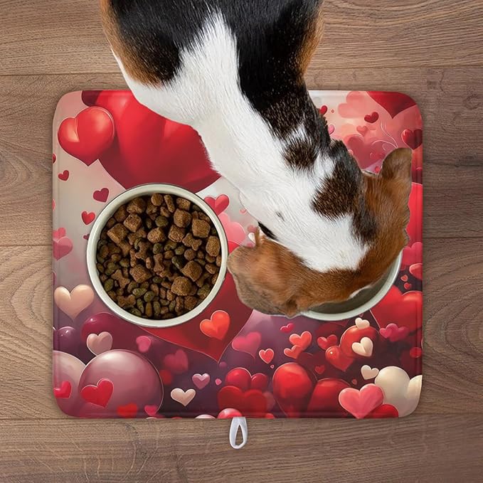 Valentines Day Dish Drying Mat for Kitchen Counter 18x16 Inch Red Heart Drying Mat with Absorbent Reversible Microfiber Holiday Love Dish Drainer Mats Rack Pad for Coffee Countertop Protector
