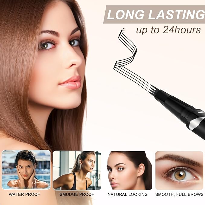 LAVONE 2-IN-1 Dual-ended Waterproof Eyebrow Pencil, 4 Tip Microblading Pen and Ultra-Precise Brow Pencil, Dual-ended Eyebrow Brush, Natural Looking Dark Black