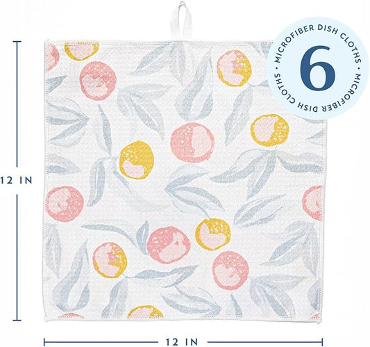 ELYN Microfiber Kitchen Dish Cloth Set, Quick-Dry & Absorbent Waffle Weave Cleaning Towels, Set of 6 Wash Cloths, Paper Towels & Sponge Alternative (Oranges & Gingham)