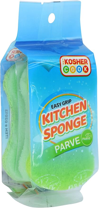 The Kosher Cook Parve Green Dishwashing Sponges, Easy Grip Wavy Absorbent Cleaning Scrub and Scouring Pad, Durable and Soft, Color Coded Home and Kitchen Accessories