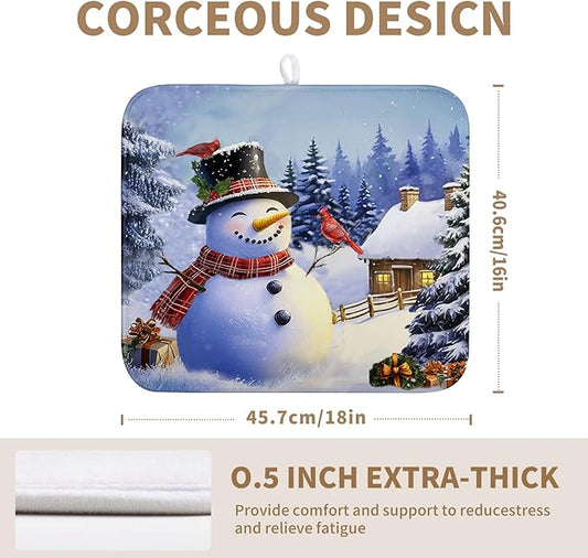 Winter Snowman Dish Drying Mat for Kitchen Counter 16x18 Snow Cardinals Pine Tree Christmas Drying Mats Microfiber Absorbent Dishes Pad Dish Drainer Rack Mats for Coffee Bar Sinks Kitchen Accessories