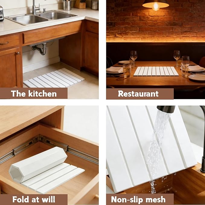 Dish Drying Mats, Large 24x16 Inch Diatomaceous Earth Drying Mat / Fast-Absorbing,Non-Slip Stone Drying Mat For Kitchen Counter / Eco-Friendly for Dishes (White)