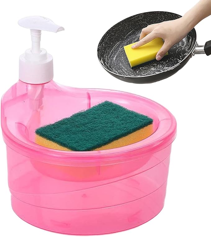 Hand Soap Dispenser - 2 in 1 Washing Up Liquid Dispenser, Dish Washing Pump Organizers | Sink Pump Dispenser Refill Soap Holder with Sponge, Soap Pump and Sponge caddyy for Kitchen Dishwashing