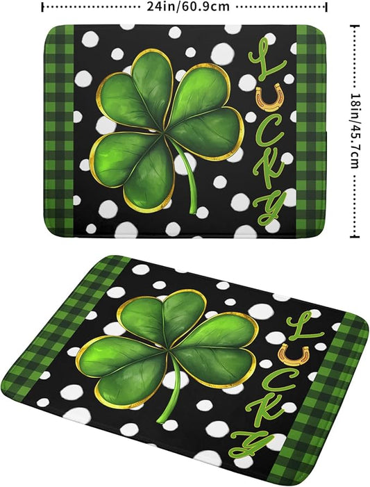 St. Patrick's Day Dish Drying Mats 18x24 Inch Green Clover Shamrock Lucky Kitchen Mat Polka Dot Microfiber Drying Mats Ultra Absorbent Reversible Dishes Drying Rack Pad for Kitchen Countertops