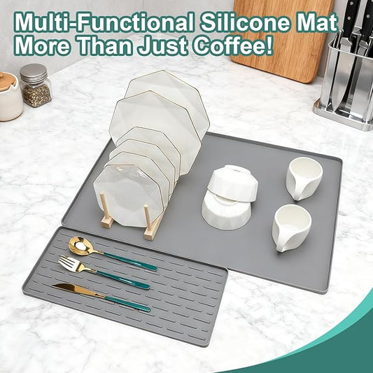 Silicone Coffee Mat, 24"X16" Heat-Resistant,Eco-friendly,Hygienic Drying Pad,Leak-Proof and Non-Slip,Removable Silicone Mat with Concave and Convex Design,(Gray 24X16)