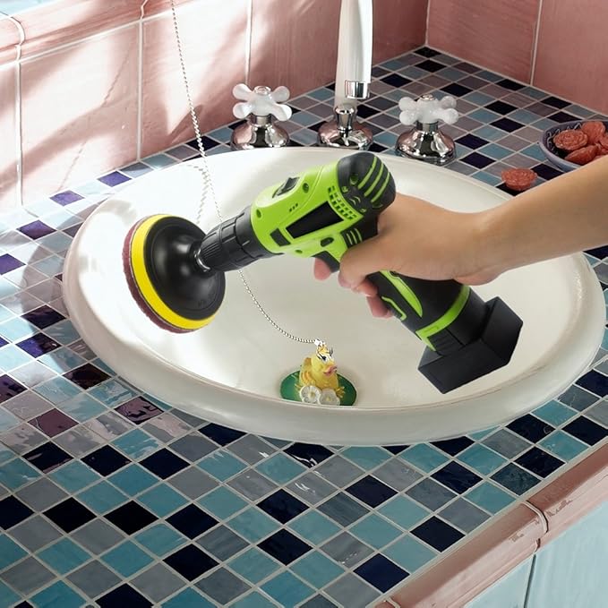 Kichwit 4 Inch Drill Power Brush Tile Scrubber Scouring Pads Cleaning Kit, Includes Attachment, Heavy Duty Household Cleaning Tool (Drill NOT Included)