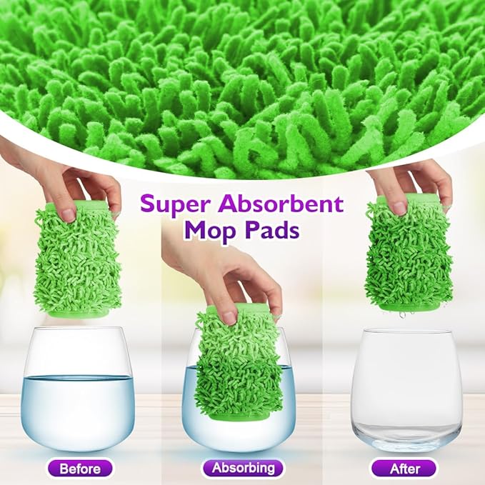 UNIMADE Reusable Mop Pads for Swiffer PowerMop, 8 Pack Microfiber Mop Pad Refill with Scrubber Strips for 13''-15'' SprayMop, Washable Mop Pads Use for Most Floor Types, Designed for Pets - Green