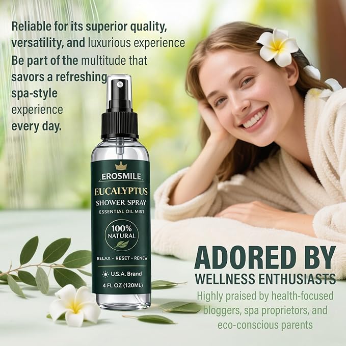 Eucalyptus Shower Spray, Pure Eucalyptus Oil Shower Mist - Sauna and Spa Steam Room Spray, At Home Spa Experience - 6.76 oz