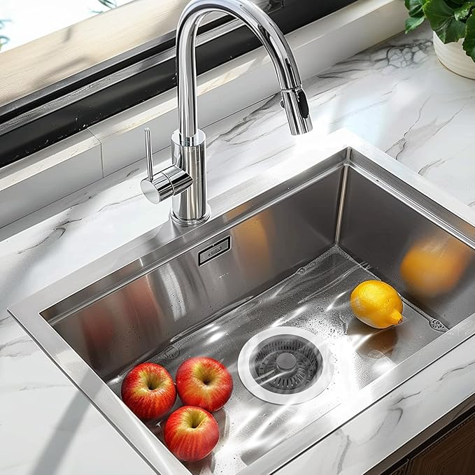 Upgraded 3in1 Kitchen Sink Drain Strainer & Sink Stopper,304 Stainless Steel Metal Sink Drain Stopper with Anti-Clogging Wider Strainer Basket,Kitchen Essentials for US Standard 3-1/2" Drain (Silver)