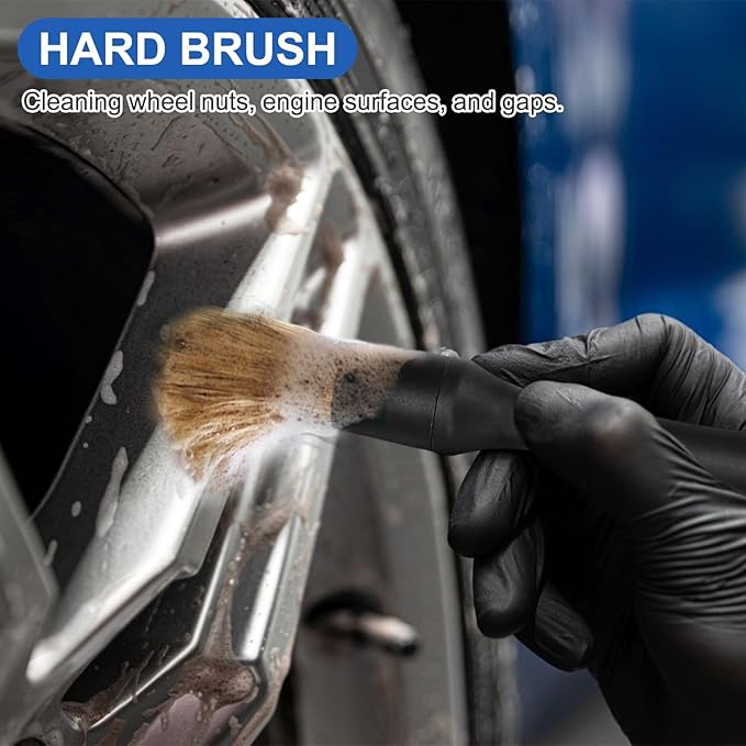 3Pcs Wheel Rim Tire Carpet Cleaning Brush Set, Soft and Stiff Bristle Wash Cleaning Supplies Kit for Car All Exterior Surface and Car Interior Cleaning Brush for Car Truck Motorcycle