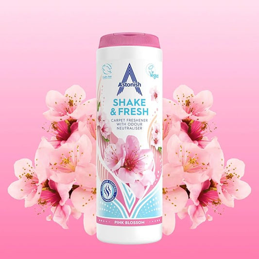 Astonish 350g Shake Fresh Pink Peony Carpet Odor Eliminator Powder - Pet Smell Neutralizer, Vacuum Safe for a Long Lasting Room Scent, Floor Refresher, Home Deodorizer, Soft Floral Fragrance
