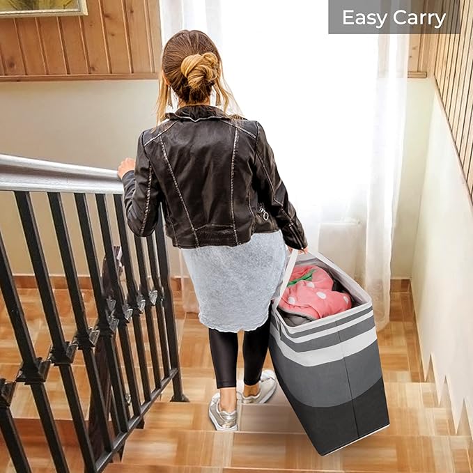 HomeHacks 4-Pack Large Laundry Basket,75L Each Waterproof, Freestanding Laundry Hamper, Collapsible Tall Clothes Hamper with Extended Handles for Clothes in the Dorm and Family-Gradient Grey