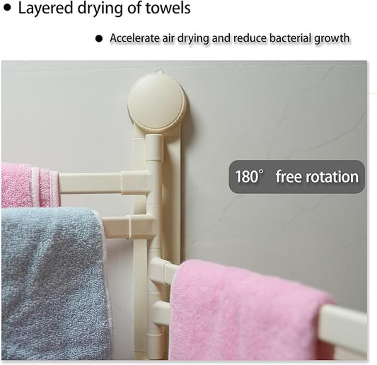 Towel Rack Suction Cup Clothes Drying Rack - Foldable Wall-Mounted Laundry Hanger for Bathroom, Balcony, Kitchen - Space-Saving, No Drilling, Sturdy(White