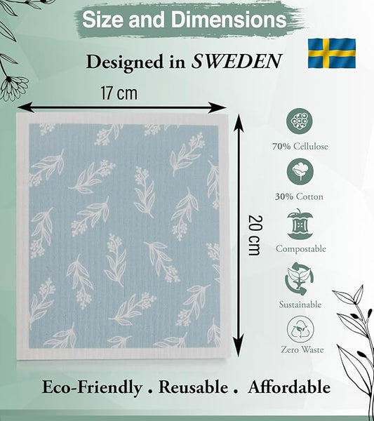 10 PCS Leaf Print Swedish Dishcloths for Kitchen 100% Biodegradable Reusable Cellulose Sponge Cloths Ultra Absorbent, Eco-Friendly Cleaning Towels Dishcloths for Washing Dishes & General Cleaning
