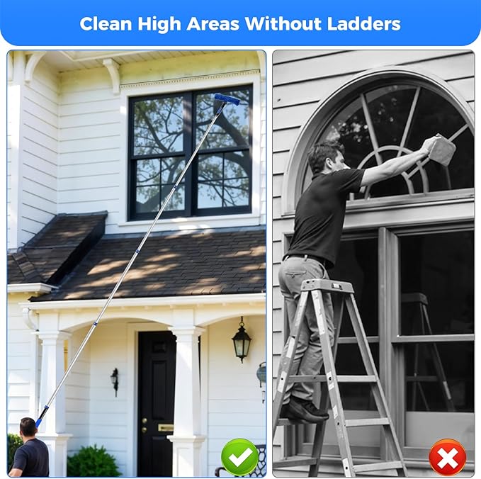 wlich 26ft High Reach Duster Kit, Aluminum 5-20ft Fan & Window Cleaner Set, Versatile Dusting Set with 5 Replaceable Heads for Cleaning Fans, Windows, and Hard-to-Reach Areas Outdoors Without Ladder