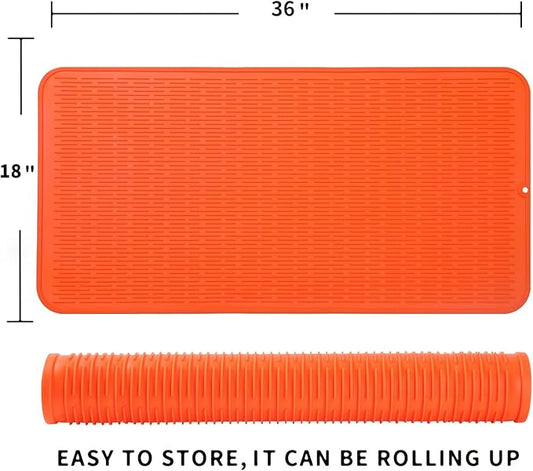 MicoYang Silicone Dish Drying Mat for Multiple Usage,Easy clean,Eco-friendly,Heat-resistant Silicone Mat for Kitchen Counter or Sink,Refrigerator or Drawer Liner Orange 5XL 36inches x 18inches