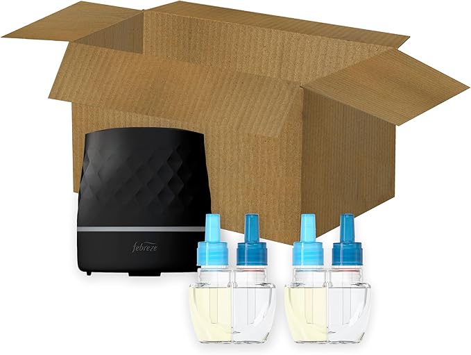 Febreze PLUG Scent Booster Starter Kit, Black, Oil Diffuser, Air Freshener Plug In, Continuous Scent Device + 2 Ocean Refills