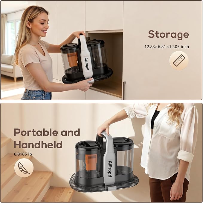 Ailltopd Portable Carpet & Upholstery Cleaner Machine, 15Kpa Powerful Suction & Couch Cleaner Machine, Deep Stain Cleaning for Carpet, Car, Pets, Stairs, Sofa with Self-Cleaning Tool