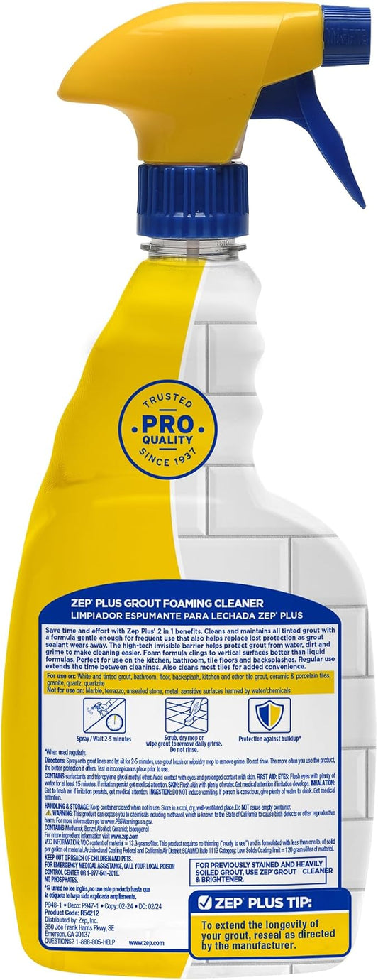 Zep Plus Grout Foaming Cleaner - 32 Fl OZ - R54212-2-in-1 benefits clean while protecting grout from water,dirt and grime,(Pack of 2)