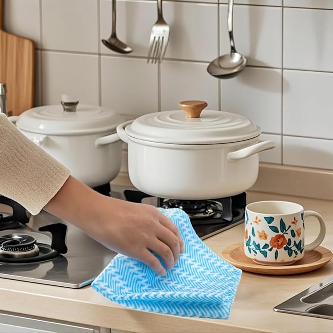 SUZZYVINE Disposable Cleaning Cloths Dry Handi Wipes Reusable Cloths Multi Purpose Washing Cloth Blue Dish Towels Dish Cloths for Kitchen Disposable Rags, Durable Soft and Dry Quickly 100 Count