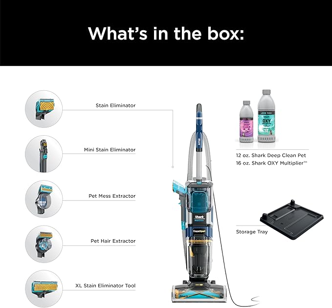 Shark CarpetXpert HairPro | Upright Carpet, Area Rug & Upholstery Cleaner | StainStriker Handheld Tough Stain Remover & Onboard Self Clean | Pet Hair Pickup & Odor Removal | 5 Tools | Navy | EX304