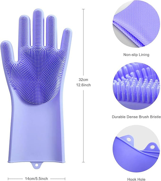 Angel Wings Magic Dish Washing Gloves with Scrubber, Silicone Reusable Cleaning Gloves, Heat-proof Household Scrubber Gloves