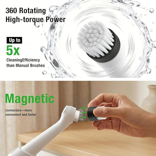 Electric Spin Scrubber, Rechargeable Waterproof Grout Cleaning Brush with 5 Magnetic Heads for Tile Surfaces, Bathroom Crevices, Kitchen & Faucet Corners