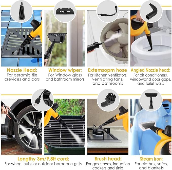 Handheld Pressurized Multi-Surface Steam Cleaner, Ease of Cleaning 100% Chemical-Free Steam Cleaner for Home with 11pcs Accessories, Portable Steamer for Deep Cleaning Tile, Grout, Window, Couch,Car