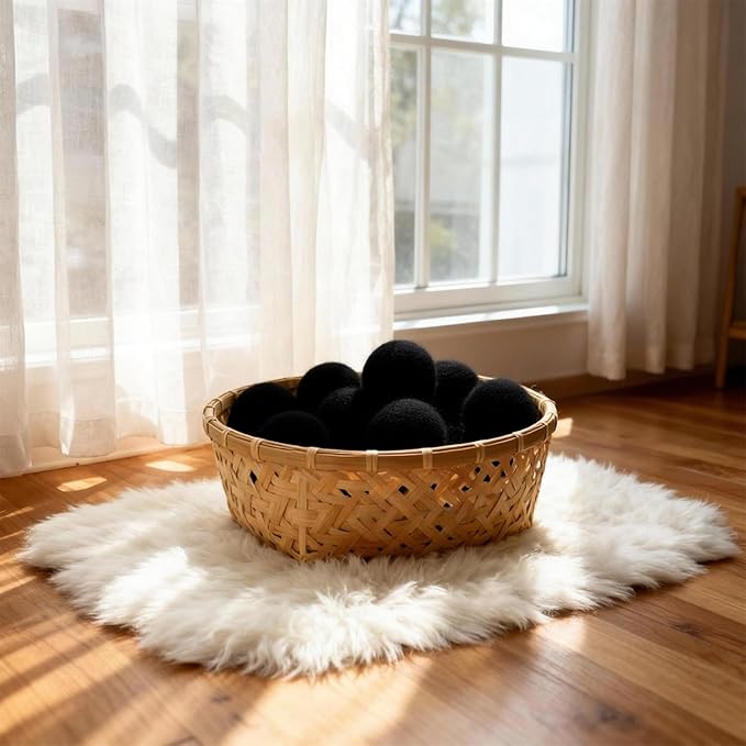 Wool Dryer Balls, New Zealand Dryer Balls Drying Balls Fabric Softener Ball for Laundry(Pack of 6) (Black)