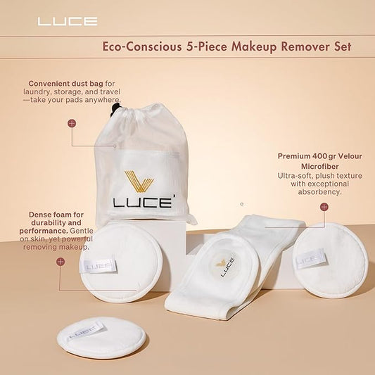 LUCE Makeup Remover Pads Reusable – First Velour Microfiber Makeup Remover Cloth, Eco-Friendly Washable Design, Ultra-Soft for All Skin Types