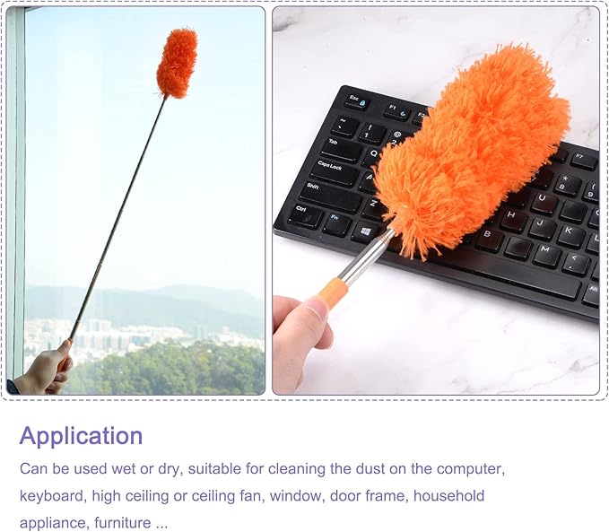 MECCANIXITY Microfiber Cleaning Duster, 12 to 31.5 Inch Washable Extendable Brush Flexible Feather Duster for Window Furniture, Orange