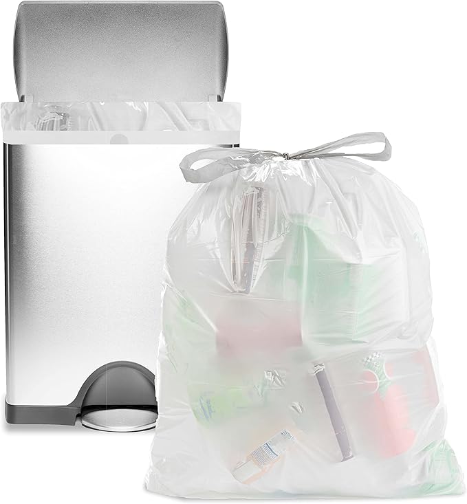 Ultrasac 18 Gallon 2.0 MIL White Drawstring Trash Bags - 25" x 28" - Pack of 50 - For Home, Outdoor, Industrial, & Commercial