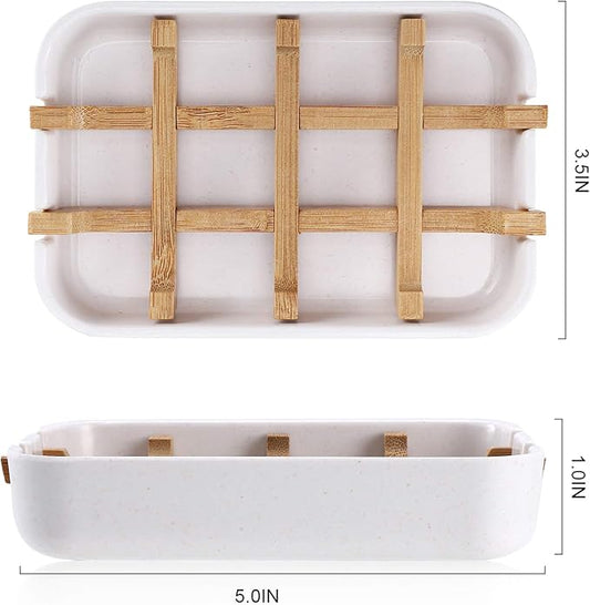 Bamboo Wooden Soap Dishes for Bathroom Bar Soap Holder Shower Soap Holder Sink Deck Bathtub Shower Tray (One Pieces White)