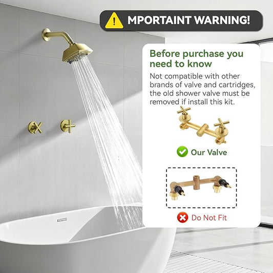 2 Handle Shower Faucet Set 6-Spray Shower Head and Handle Set Shower Trim Kit with Rough-in Valve Bathroom Shower Faucet Valve Trim Kit Brushed Gold