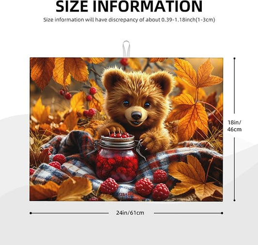 Bear Dish Drying Mats for Kitchen Counter, Absorbent Reversible Microfiber Dish Drying Pad, Multi-Use Large Drying Mat Coffee Bar Accessories 18"x24"