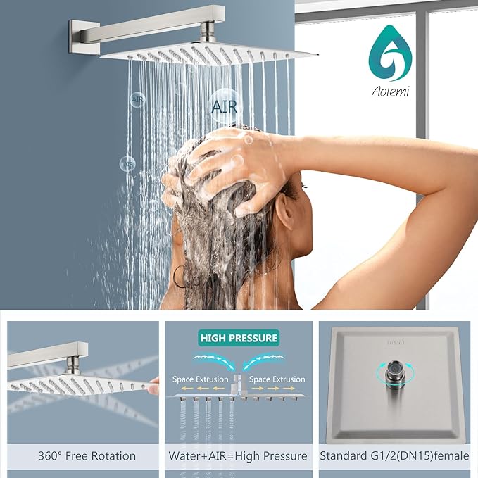 Aolemi Shower Faucet Set, High Pressure Shower System with 2-in-1 Handheld Sprayer, Wall Mount Fixture Combo with Rough-in Valve, 10 Inch Shower Head, Brushed Nickel