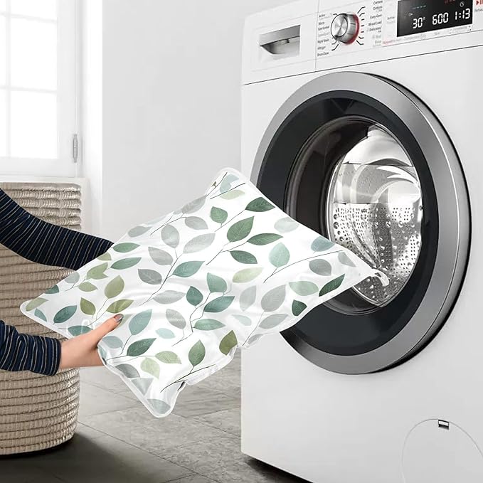 Mesh Laundry Bags Lingerie Bags for Washing Delicates 2 PCS Durable Wash Bag with Zipper Small and Medium Washable Fresh Green and Grey Leaves