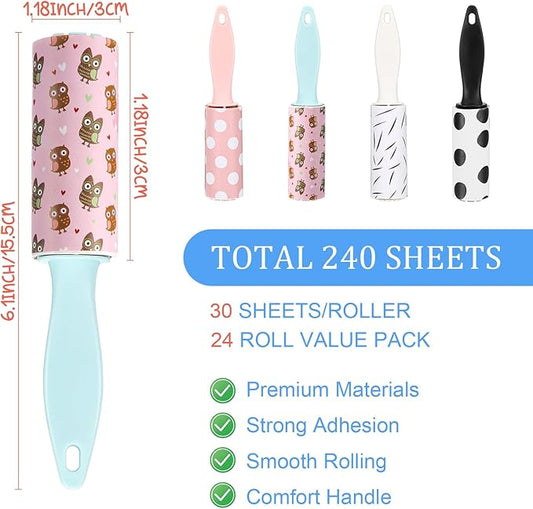 Hushee 24 Pcs Mini Lint Rollers for Pet Travel Size Clothes Roller Hair Lint Removers Sticky Tool for Clothes, Gift Bags, Pet Hair Removal