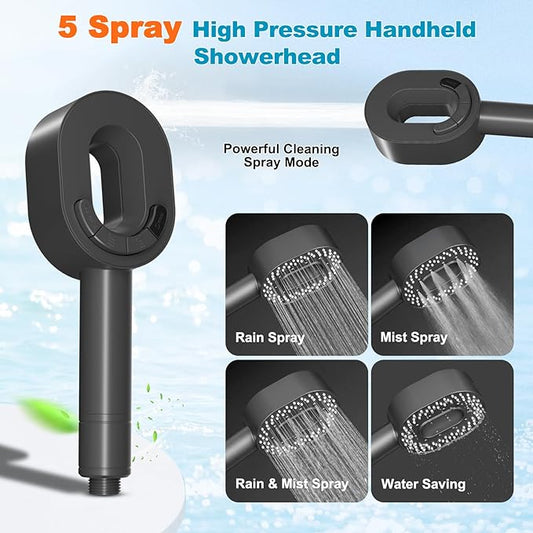 Hibbent Filtered Showerhead with handheld, High Pressure 5 Sprays Handheld Shower Head with Brass Holder& 71" Metal Hose, Water Softener for Hard Water-Remove Chlorine, Reduces Dry Itchy Skin, Gray