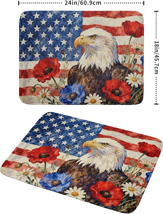 4th of July American Flag Eagle Dish Drying Mat for Kitchen Counter 18x24 Patriotic Floral Memorial Day Absorbent Reversible Microfiber Drying Mats Kitchen Countertop Protector Dishes Drainer Pad