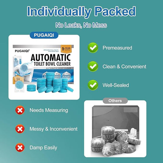 Automatic Toilet Bowl Cleaner Tablets,Blue toilet seat, Descale & Deodorize, Septic-Safe, Continuous Cleaning, Fresh Scent, Drop-In Tank Cleaner effective to use Works with Toilets 50 Pack-Fresh Scent