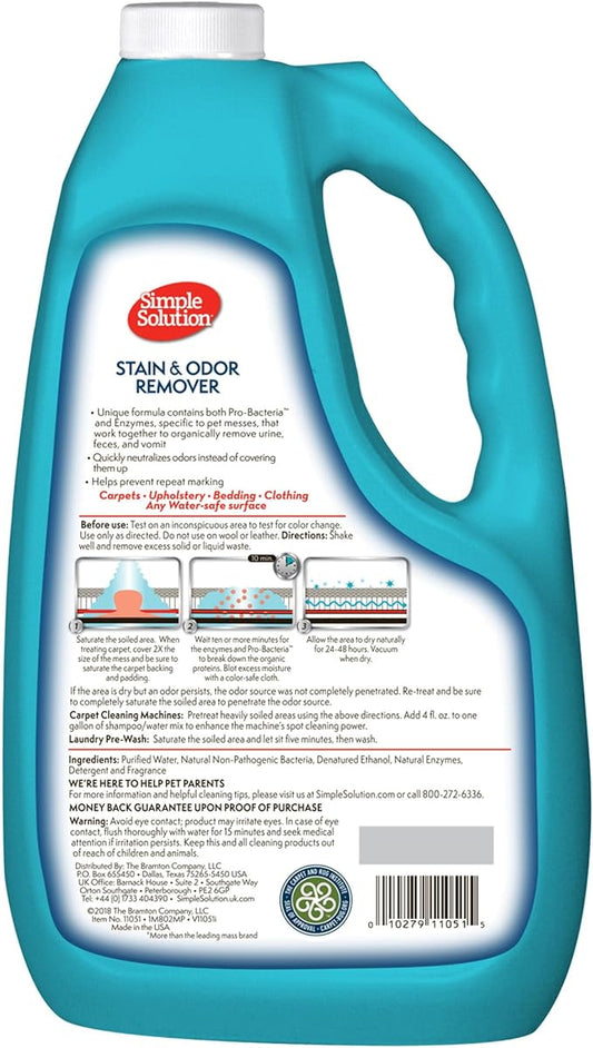 Simple Solution Stain & Odor Eliminator for Pets, Carpet Deodorizer, Enzyme Pet Odor Eliminator for Home, Stain Remover for Cat & Dog Pee, Urine Destroyer, Carpet Cleaner Spray, Gallon