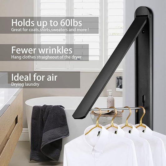 Clothes Drying Rack for Small Laundry Rooms, Clothes Drying Rack Folding Indoor, Wall Mounted Clothes Rack Foldable, (Aluminum, Black)