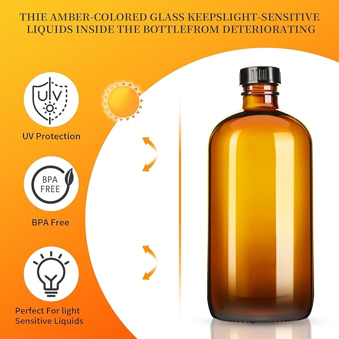 Vitreaux 6 Pack 8oz Amber Glass Spray Bottles,Glass Spray Bottles Refillable Empty Containers with Adjustable Nozzle,Spray Bottle for Essential Oils,Cleaning Solutions,Hair Mister,Pets