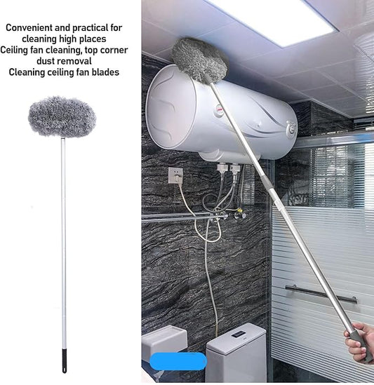 Extendable Long Handle, Ceiling Fan Blade Cleaning Tool Reusable Washable Microfiber Mop Microfibre Duster for high Ceilings, Cobweb Telescopic Extension Pole kit, Duster